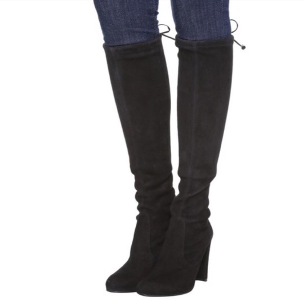 Stuart Weitzman Black Suede Kneeland Boots 8.5 - Picture 3 of 8